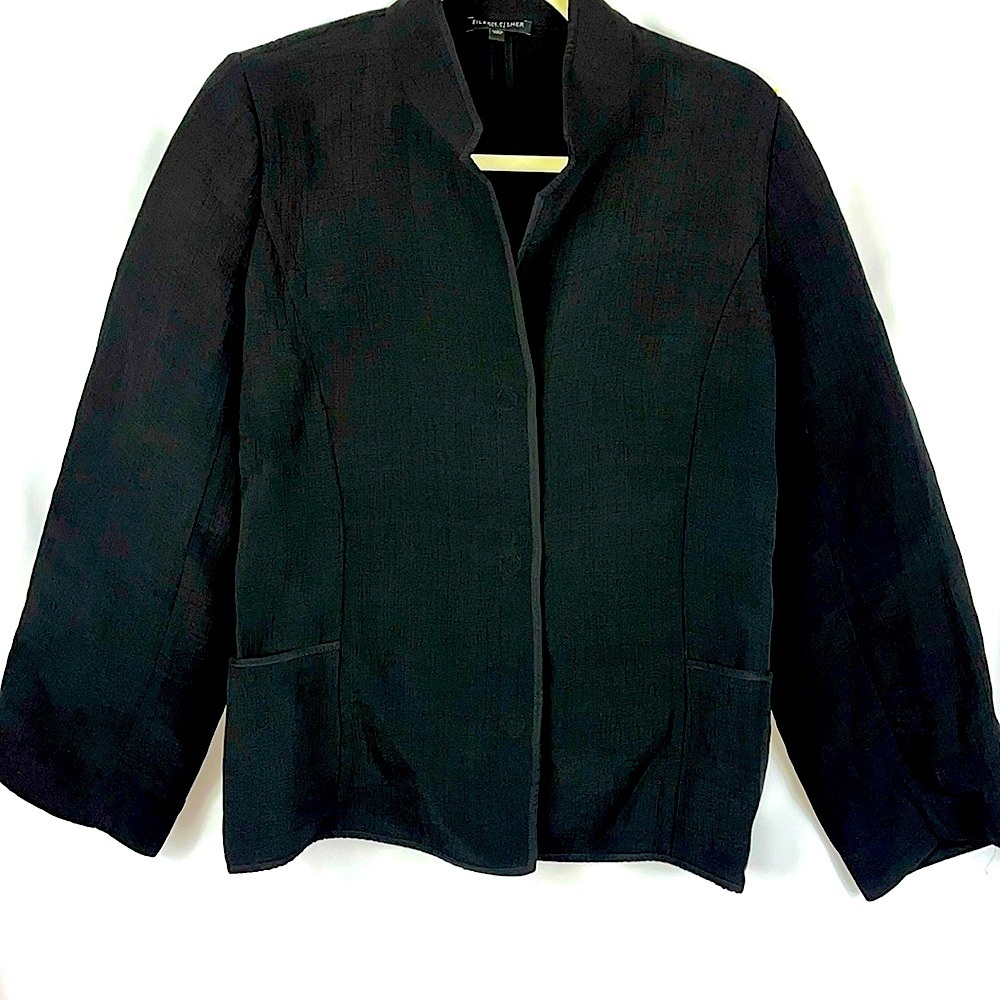 Eileen Fisher magnetic closure  mandarin collar jacket w/pockets Sz PL